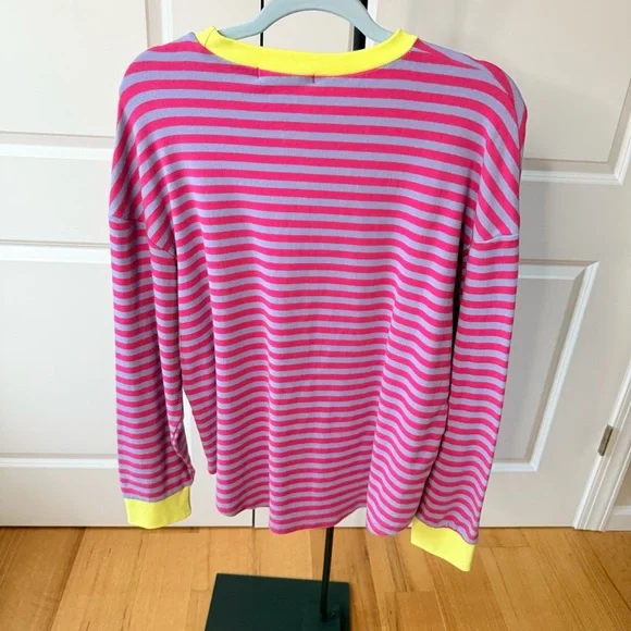 Sweater top, Pink & Purple Striped with Yellow Trim, SOFT with Stretch, Size XL - Picture 6 of 10